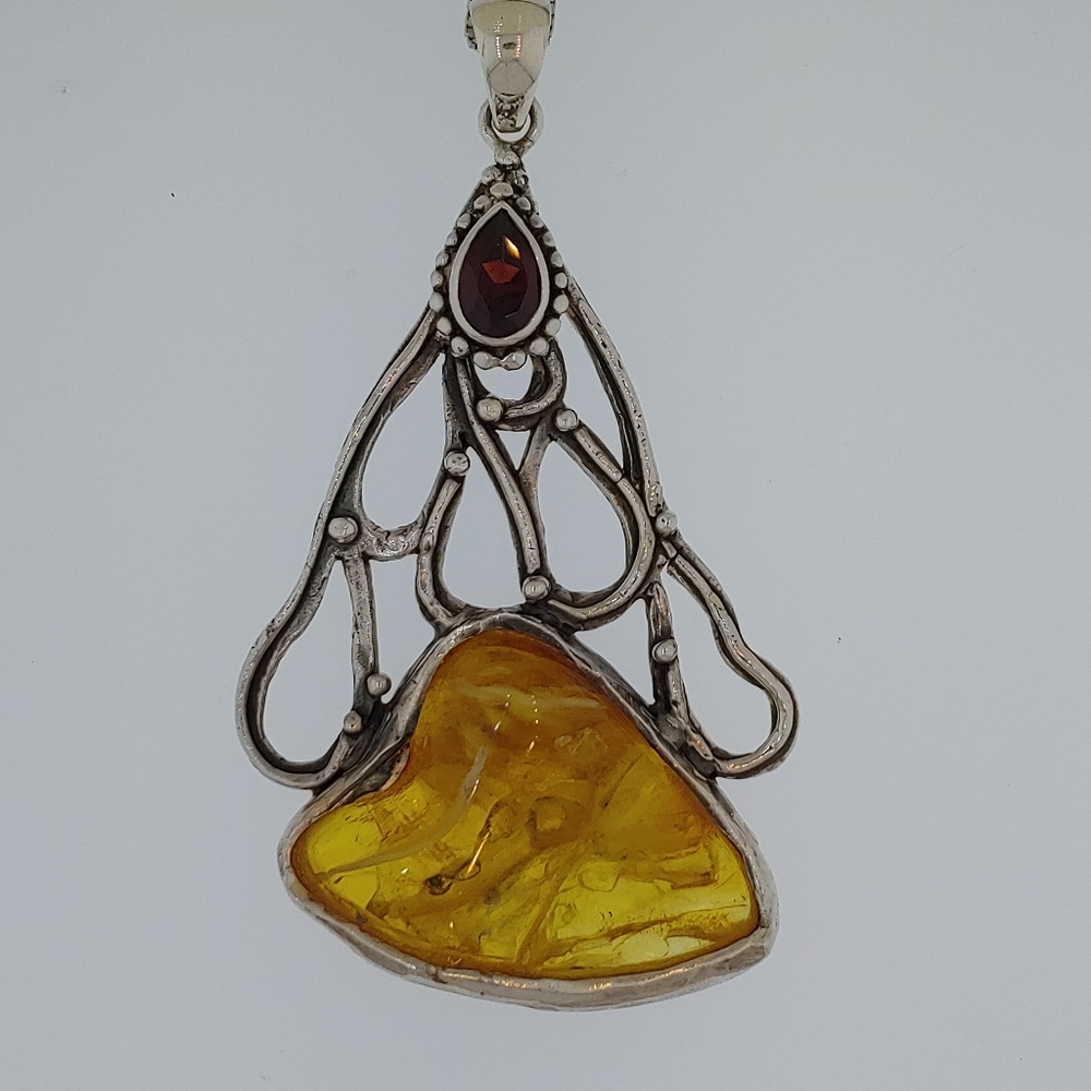 Sterling Silver One of a Kind Amber Necklace